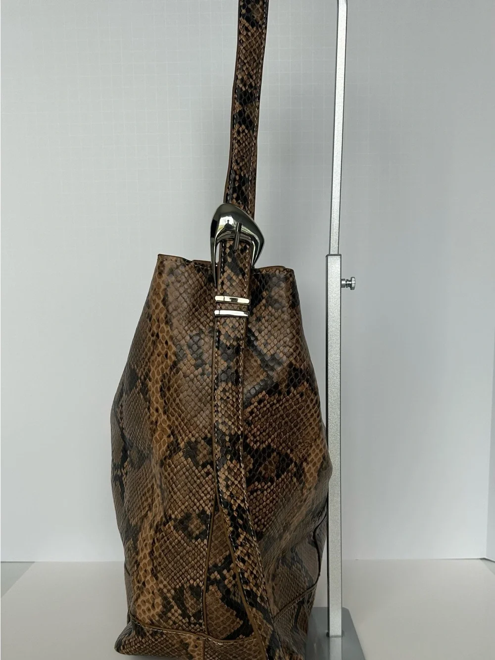 Steve Madden Brown Snake-Print Slouch Hobo Bag